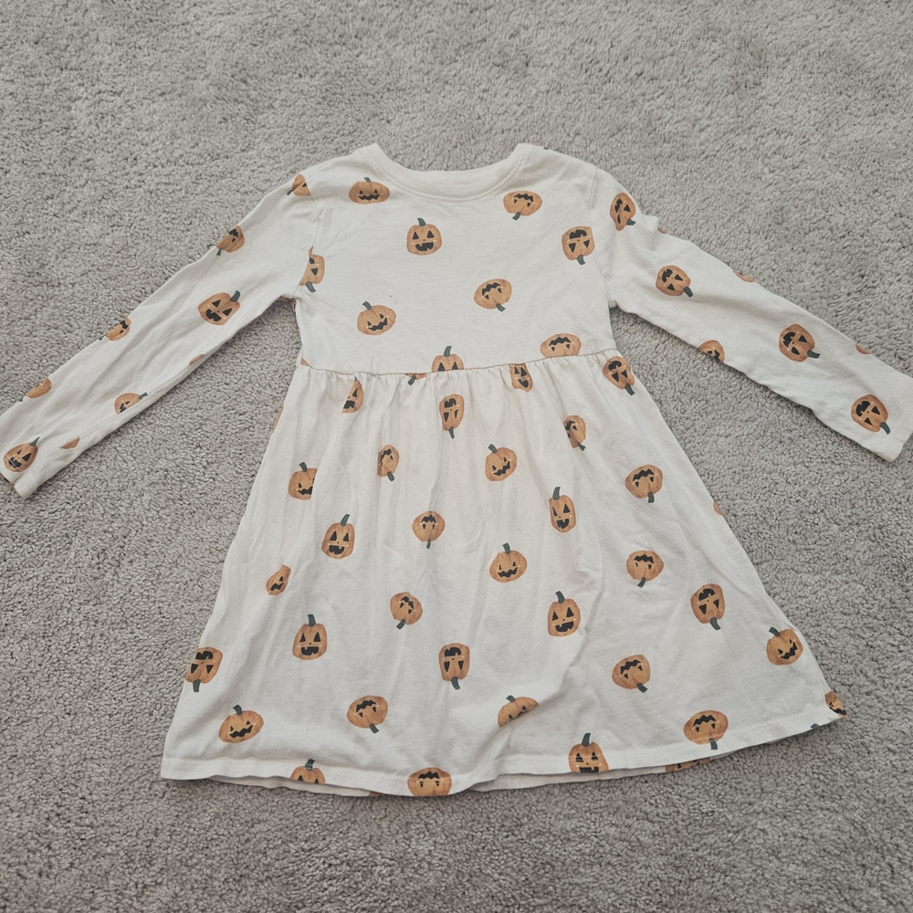 Old Navy Kids Pumpkin Print Dress - Cream and Orange - Picture 1 of 3